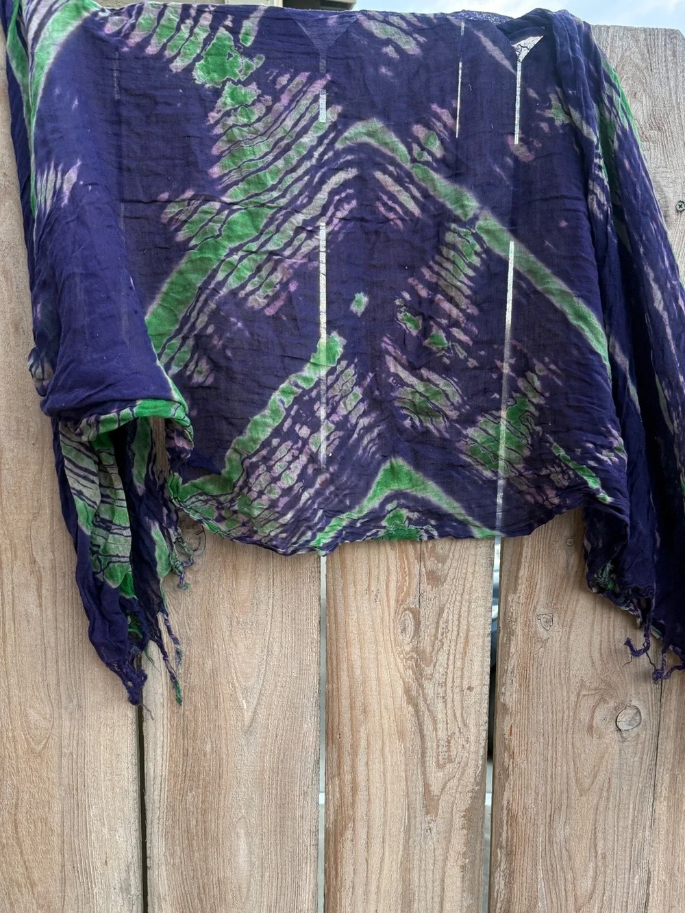 Large oversized Lightweight Tie-Dye Women's Top in Purple and Green wrap scarf